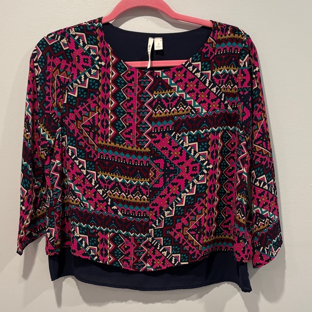 Miami Pink and Blue Geometric Blouse
